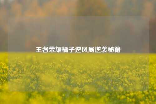 王者荣耀橘子逆风局逆袭秘籍