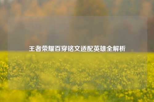 王者荣耀百穿铭文适配英雄全解析 王者荣耀百穿铭文适配英雄全解析