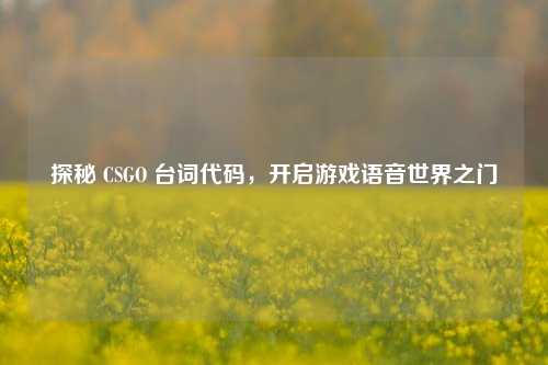 探秘 CSGO 台词代码，开启游戏语音世界之门